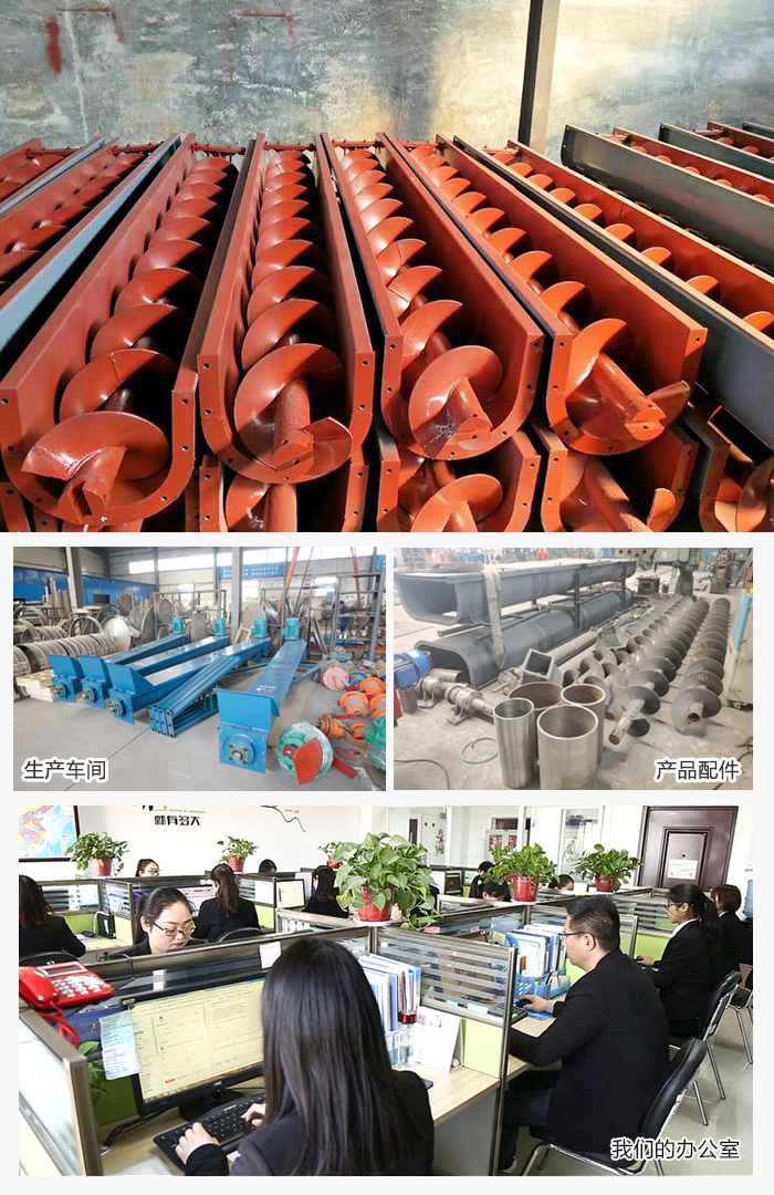 絞龍螺旋輸送機產品，廠區(qū)，以及辦公場地展示圖。