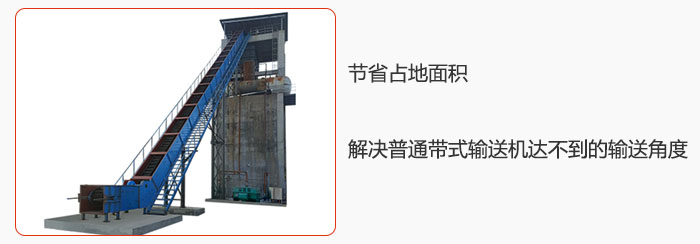 節(jié)省占地面積，解決普通帶式輸送機達(dá)不到的輸送角度。